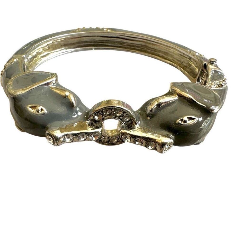 Grey elephant enamel hinged bangle bracelet